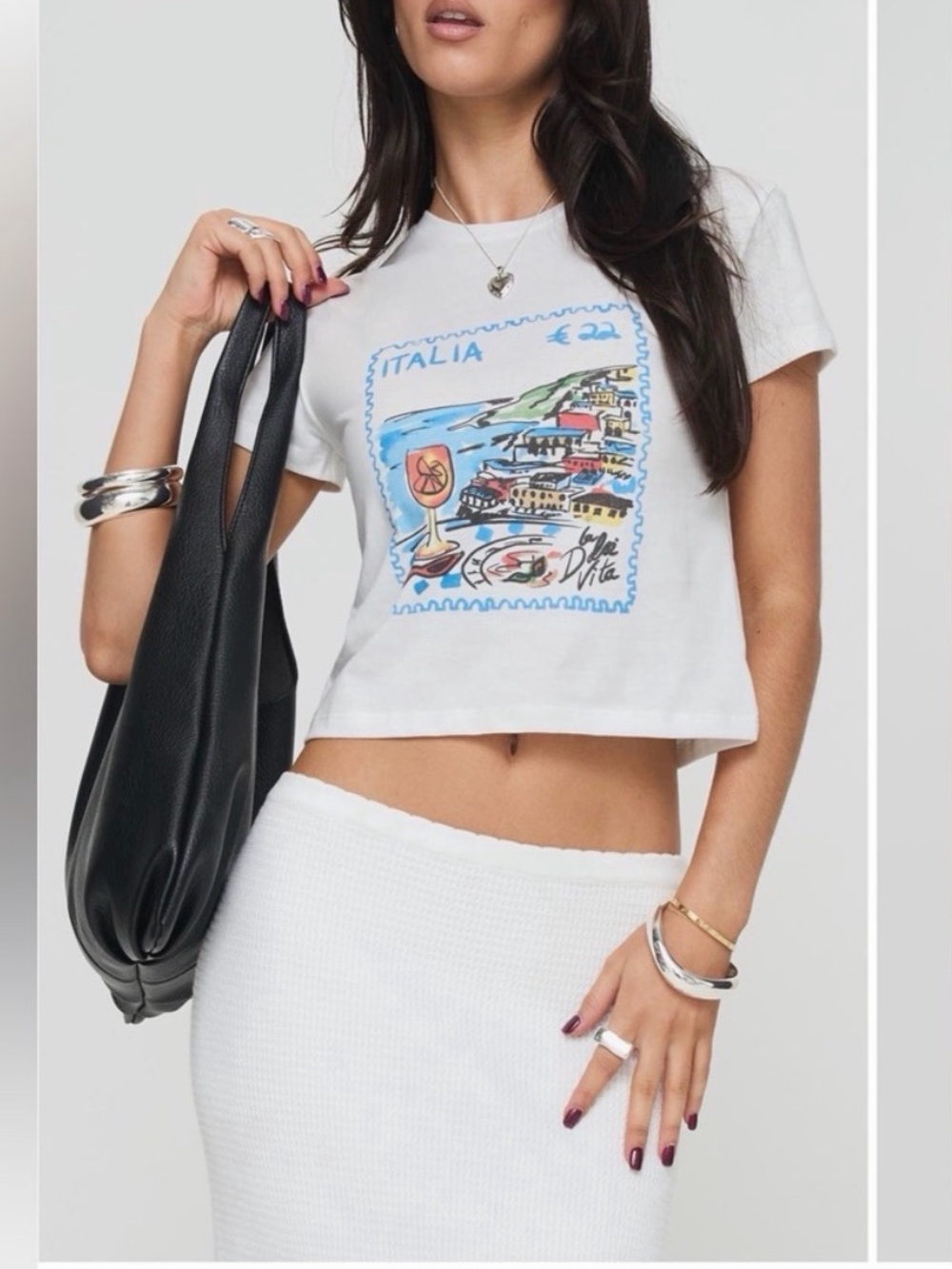 Princess Polly White Italia Graphic Crop Tee